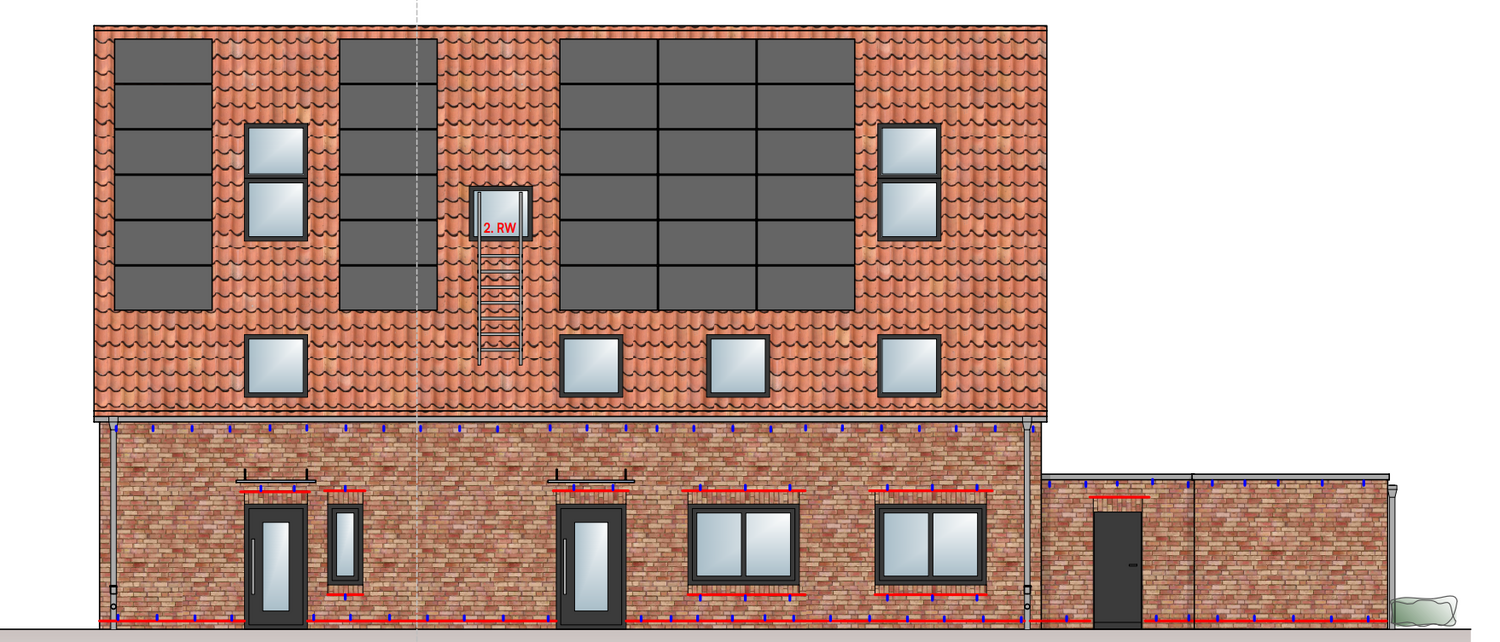Geplantes Wohnhaus – Ansicht Ost, Sandkuhlenweg